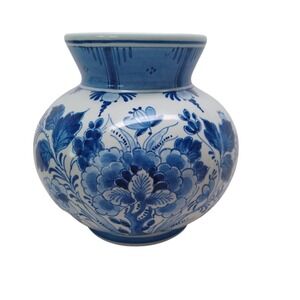 Royal Delft Blue painted Floral Porcelain Vase 8015 Koninklijke Porceleyne Fles